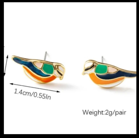 Colorful Bird Stud Earrings - Picture 2 of 2